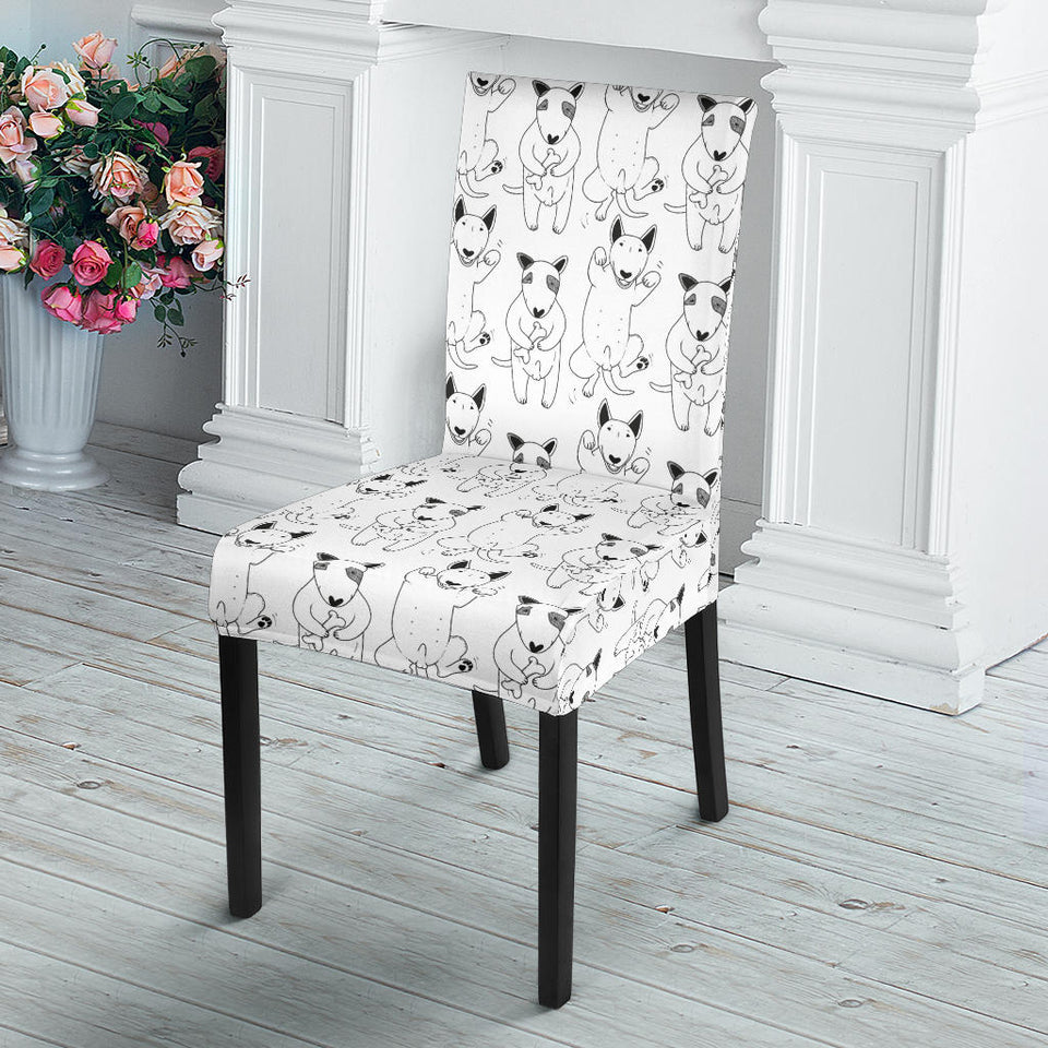 Bull Terrier Pattern Print Design 02 Dining Chair Slipcover