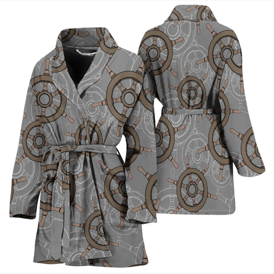 Nautical Wood Steering Wheel Pattern Women'S Bathrobe