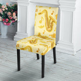Saxophone Cornet Pattern Yellow Background Dining Chair Slipcover