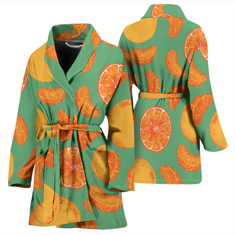 Orange Fruit Pattern Green Background Women'S Bathrobe