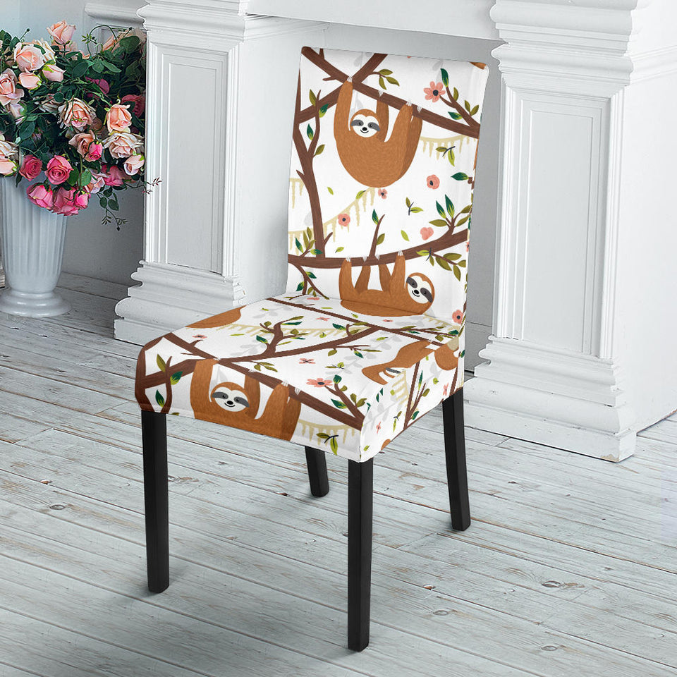 Sloths Hanging On The Tree Pattern Dining Chair Slipcover