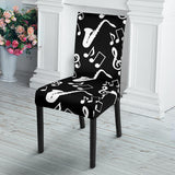 Saxophone Music Notes Treble Clef Black White Theme Dining Chair Slipcover