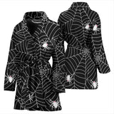 Spider Web Design Pattern Black Background White Cobweb Women'S Bathrobe
