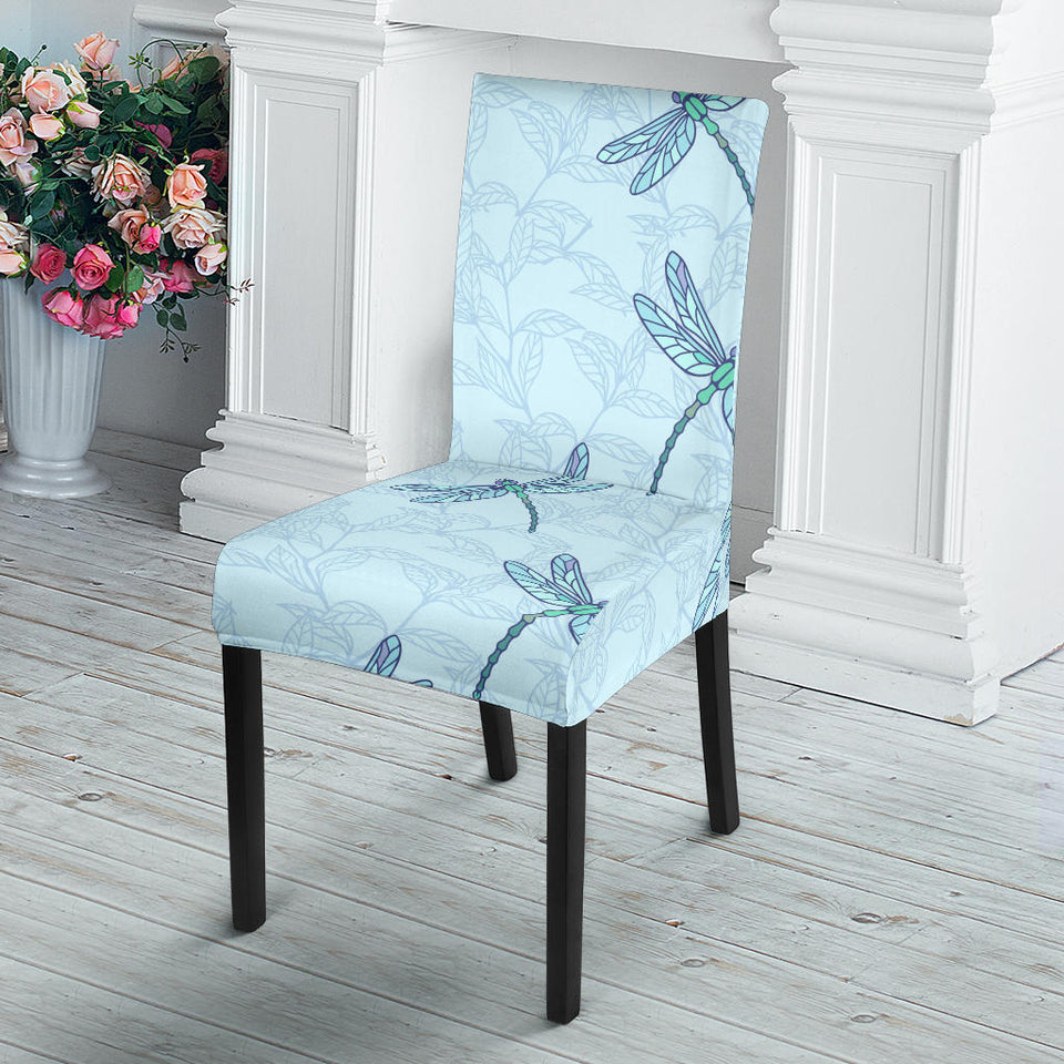 Dragonfly Pattern Blue Background Dining Chair Slipcover