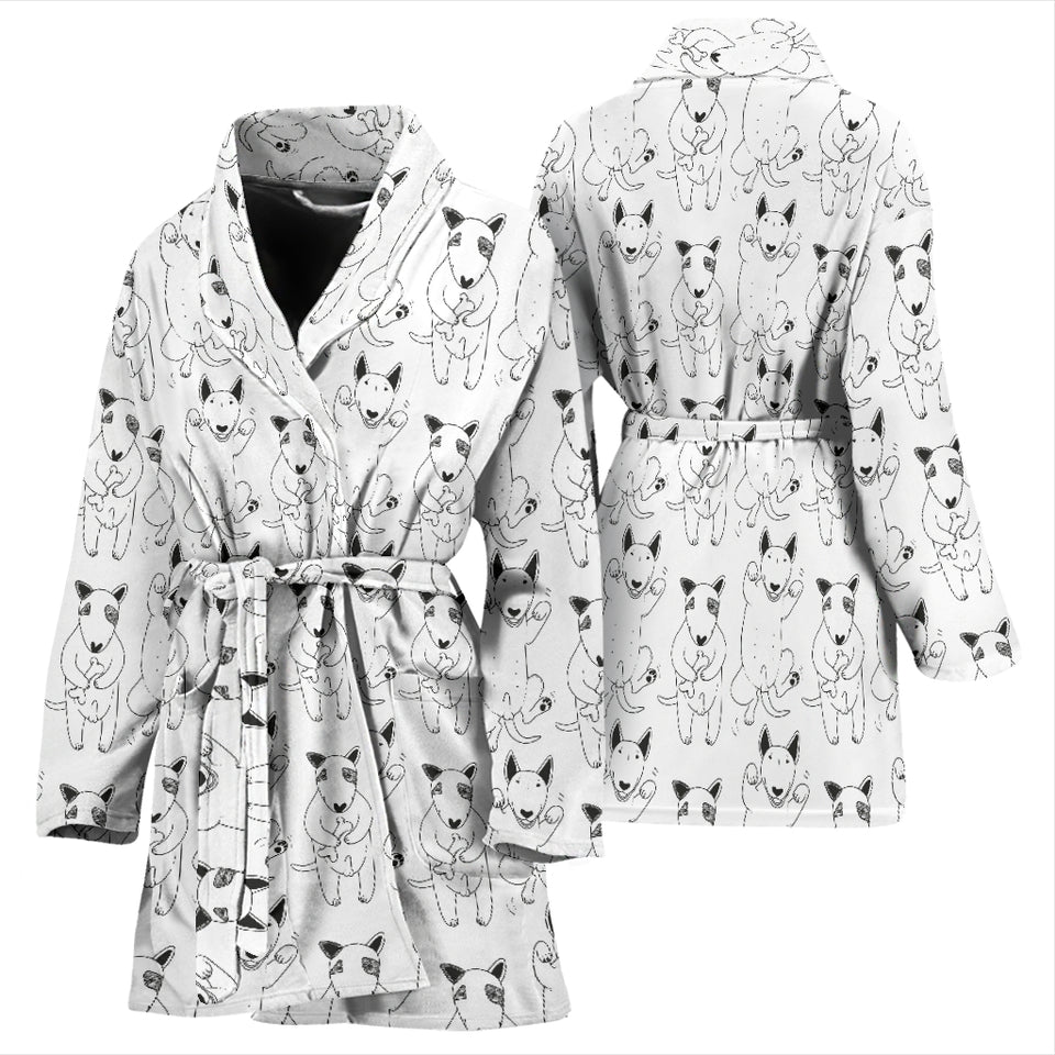 Bull Terrier Pattern Print Design 02 Women's Bathrobe