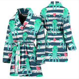 Cute Octopuses Heart Striped Background Women'S Bathrobe