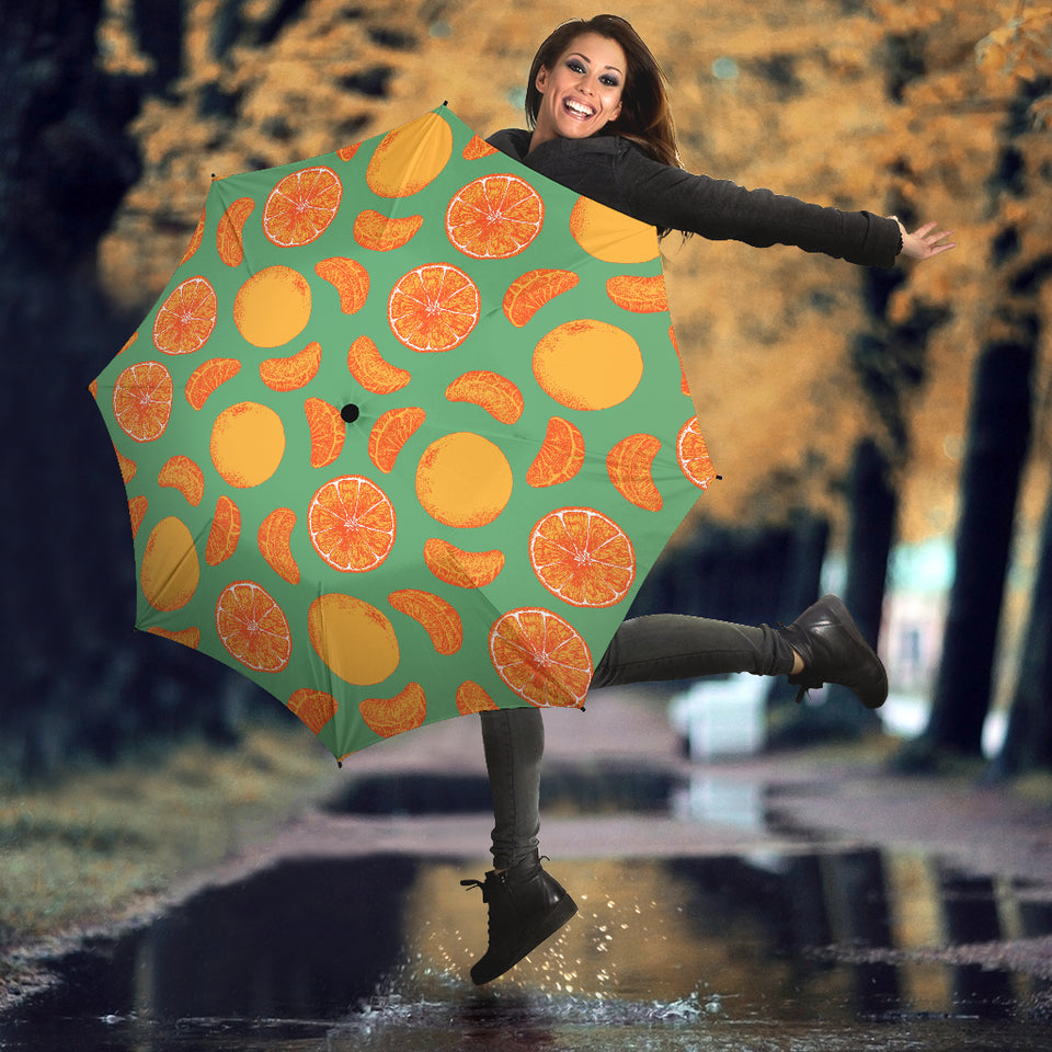 Orange Fruit Pattern Green Background Umbrella