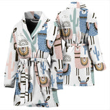 Lama Alpaca Cactus Hand Drawn Pattern Women'S Bathrobe