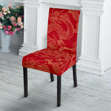 Gold Dragons Red Background Dining Chair Slipcover