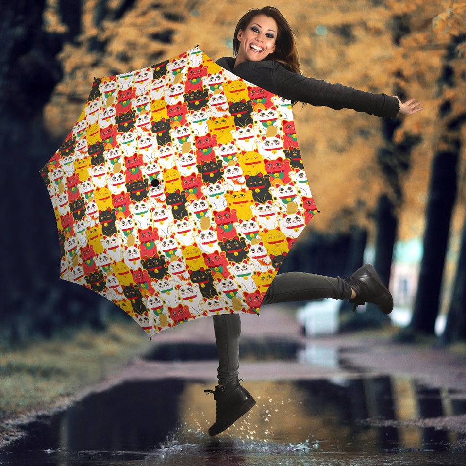 Colorful Maneki Neko Cat Pattern Umbrella