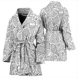 Cartoon Hand Drawn Ice Cream Black White Women'S Bathrobe