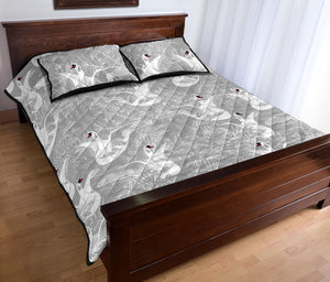 white swan gray background Quilt Bed Set