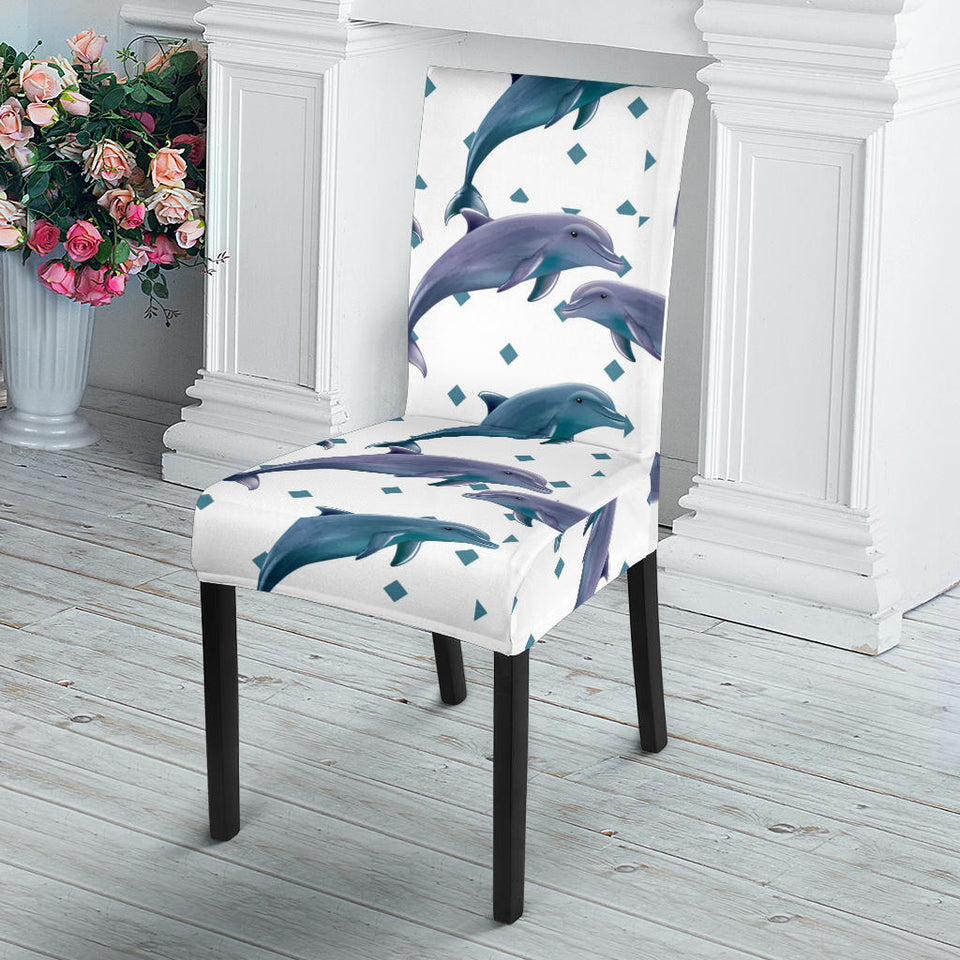 Dolphins Pattern Dotted Background Dining Chair Slipcover