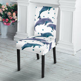 Dolphins Pattern Dotted Background Dining Chair Slipcover