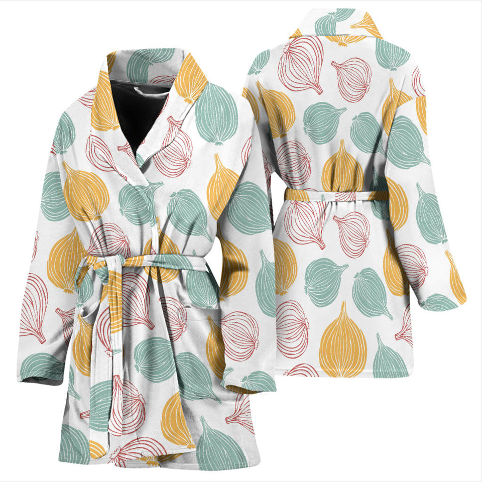 Colorful Onions White Background Women'S Bathrobe