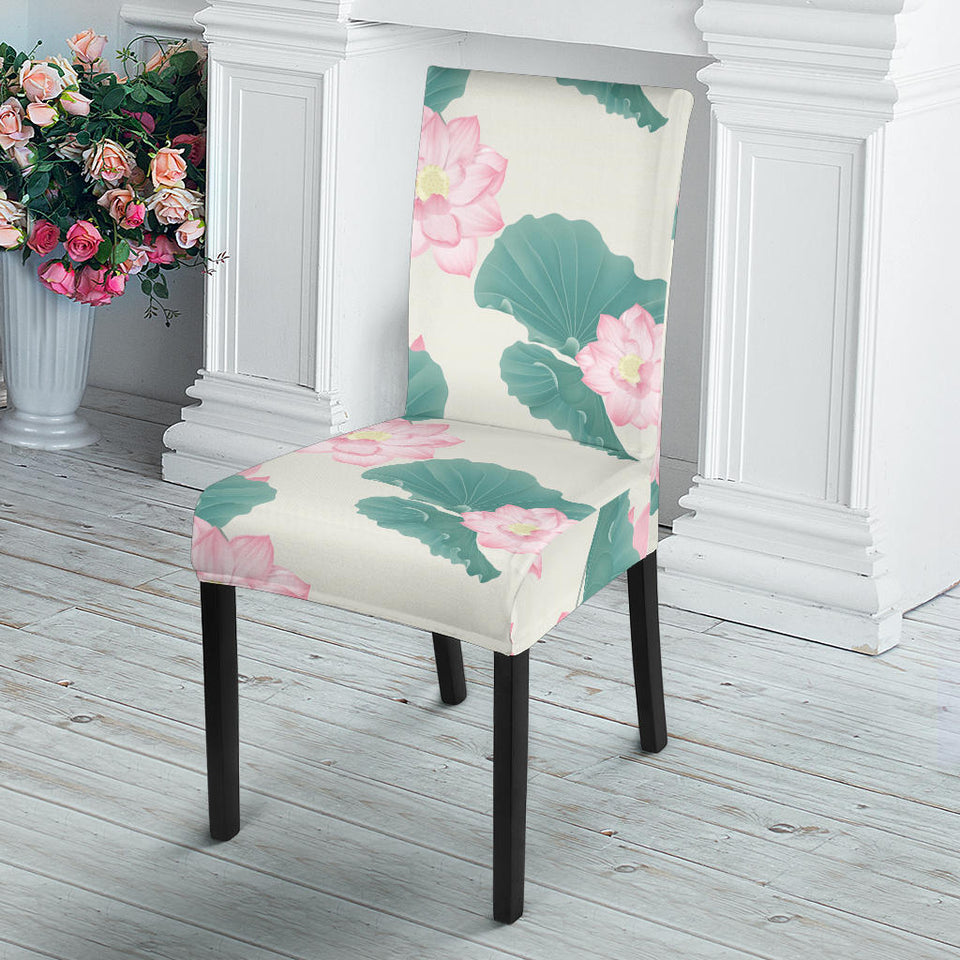 Pink Lotus Waterlily Leaves Pattern Dining Chair Slipcover