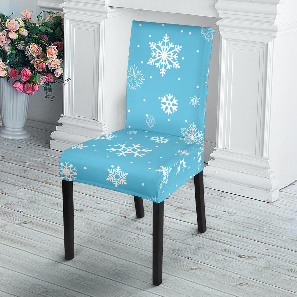 Snowflake Pattern Blue Background Dining Chair Slipcover