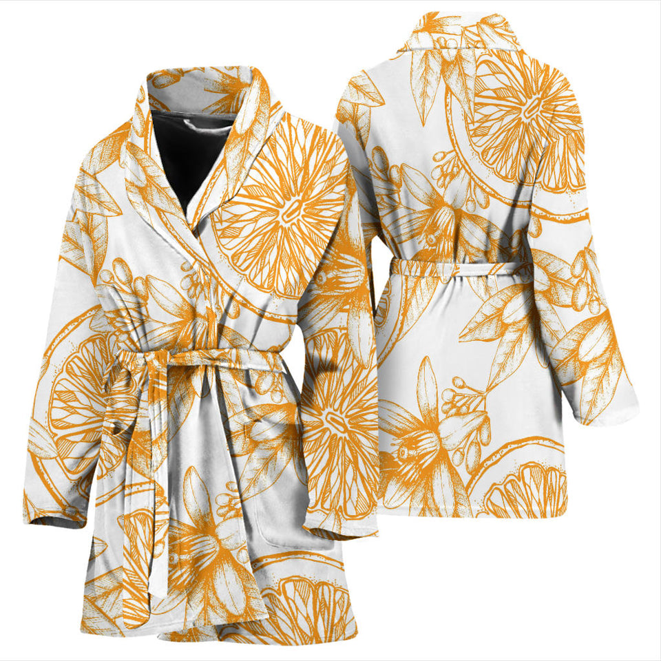 Hand Drawn Orange Fruit Pattern Women'S Bathrobe