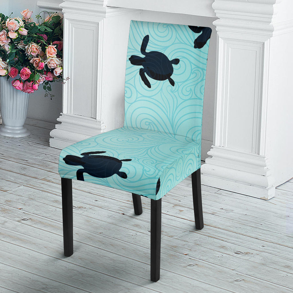 Sea Turtle With Blue Ocean Backgroud Dining Chair Slipcover