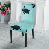 Sea Turtle With Blue Ocean Backgroud Dining Chair Slipcover