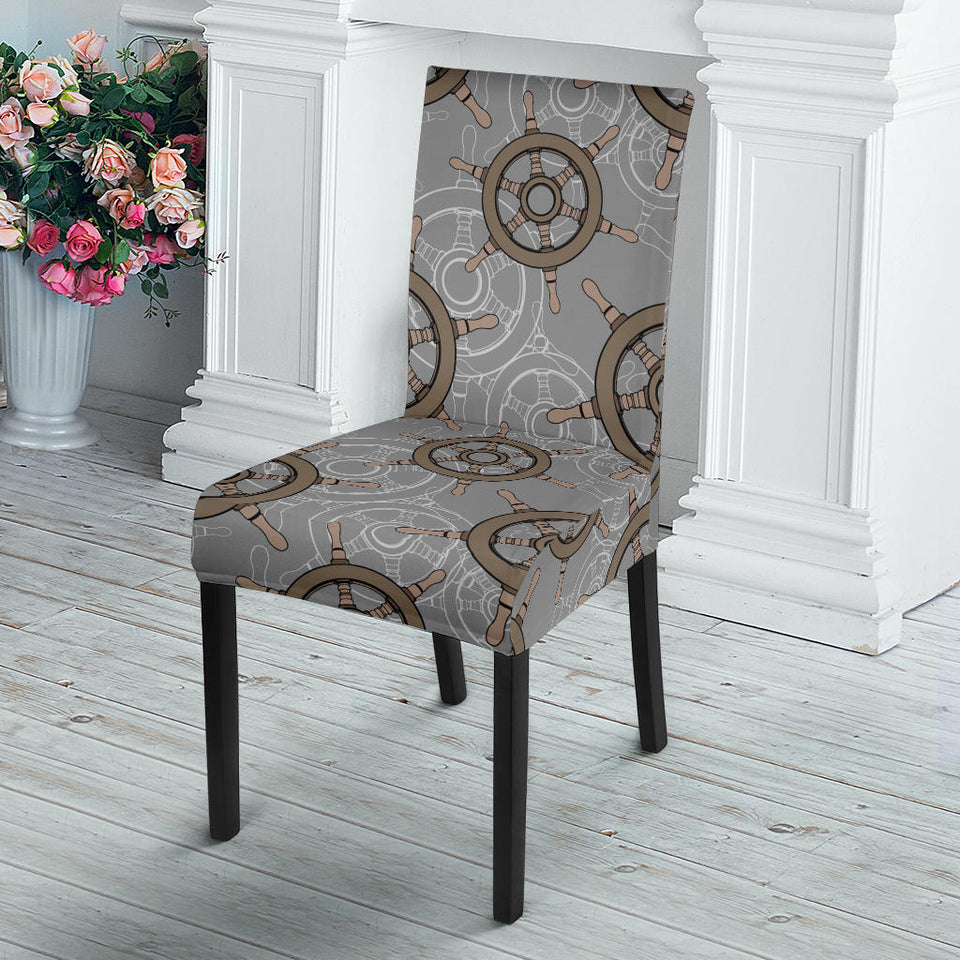 Nautical Wood Steering Wheel Pattern Dining Chair Slipcover