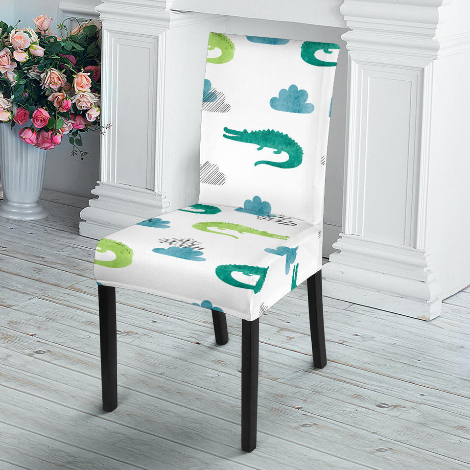 Watercolor Crocodile Pattern Dining Chair Slipcover