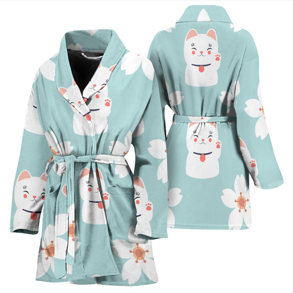 Maneki Neko Lucky Cat Sakura Women'S Bathrobe