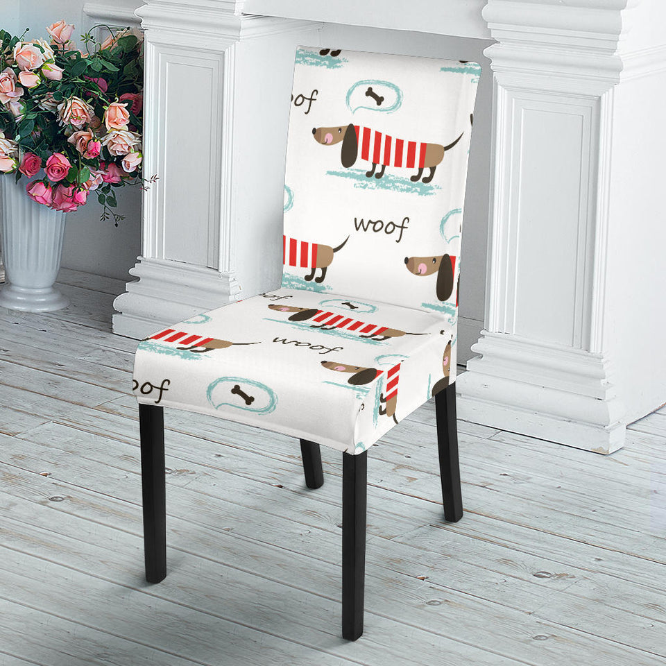 Cute Dachshund Bone Pattern Dining Chair Slipcover