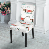 Cute Dachshund Bone Pattern Dining Chair Slipcover