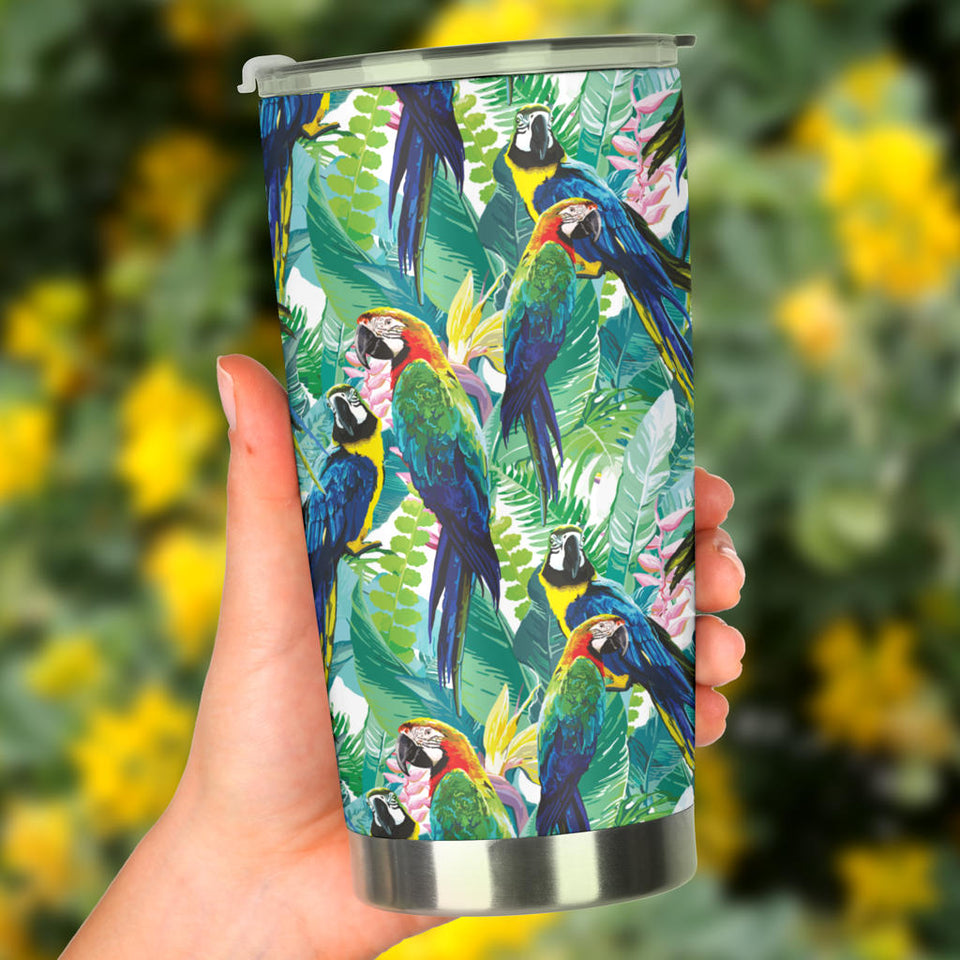 Colorful Parrot Exotic Flower Leaves Tumbler
