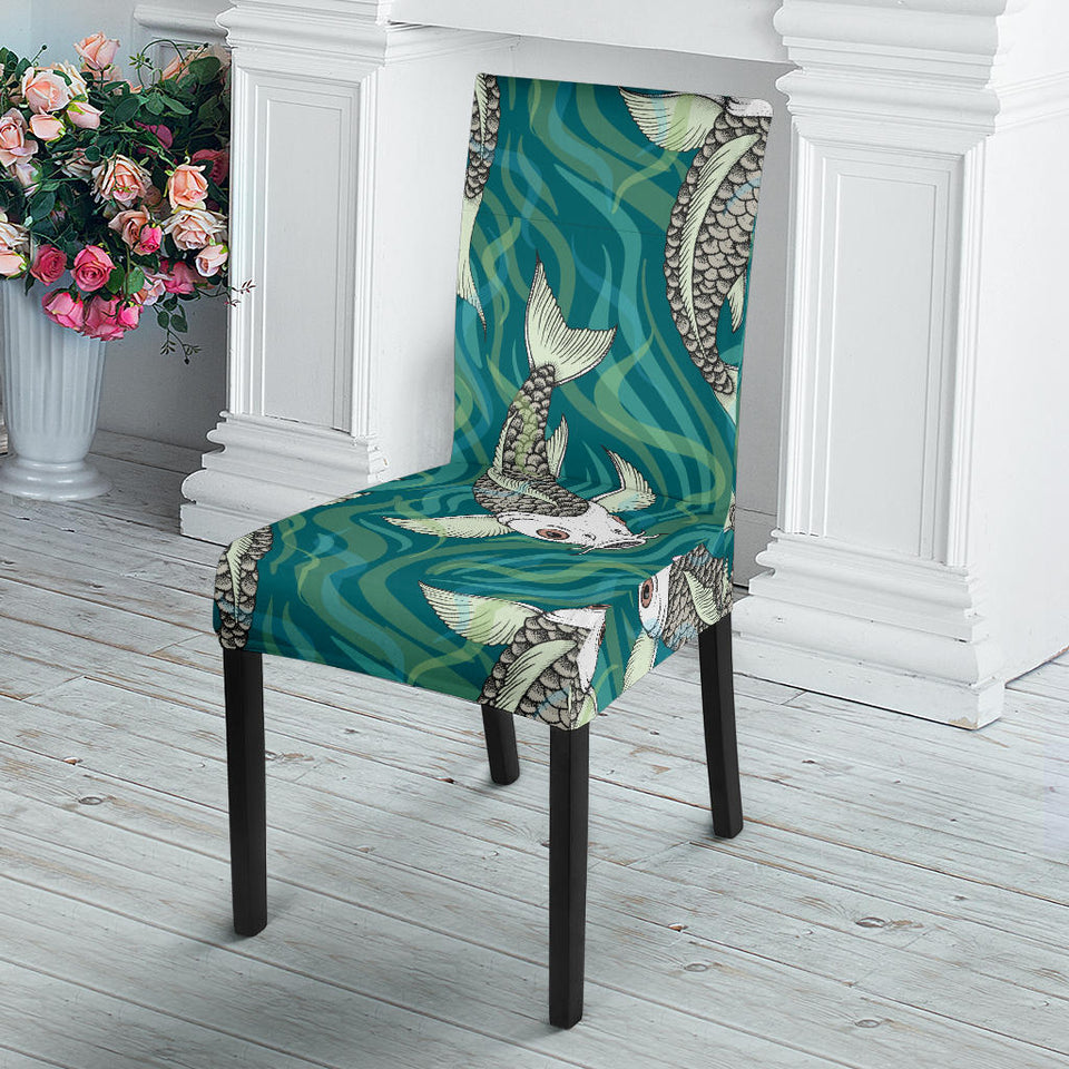Koi Fish Carp Fish Lotus Pattern Dining Chair Slipcover