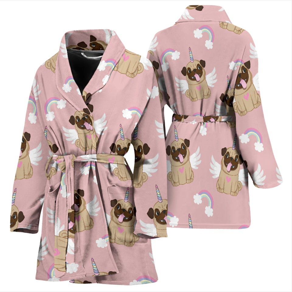 Cute Unicorn Pug Pattern Women'S Bathrobe