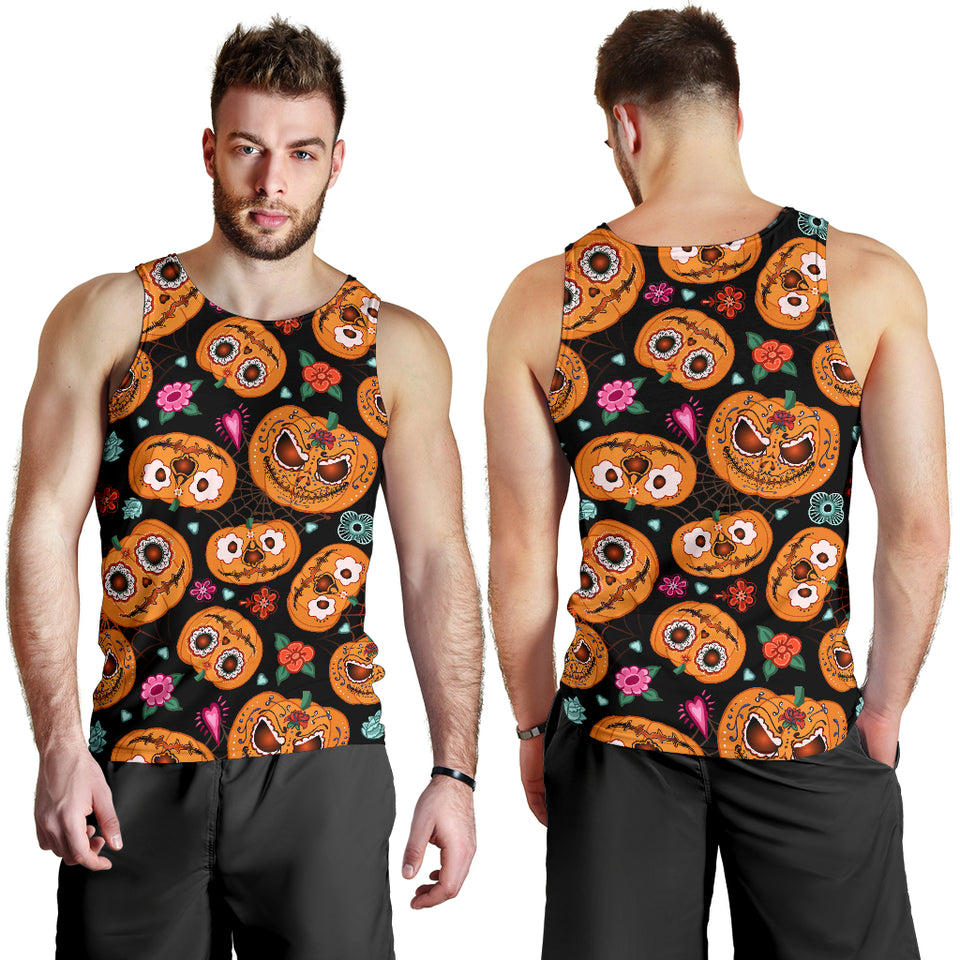 Pumpkin flowers spiderweb Halloween theme Men Tank Top