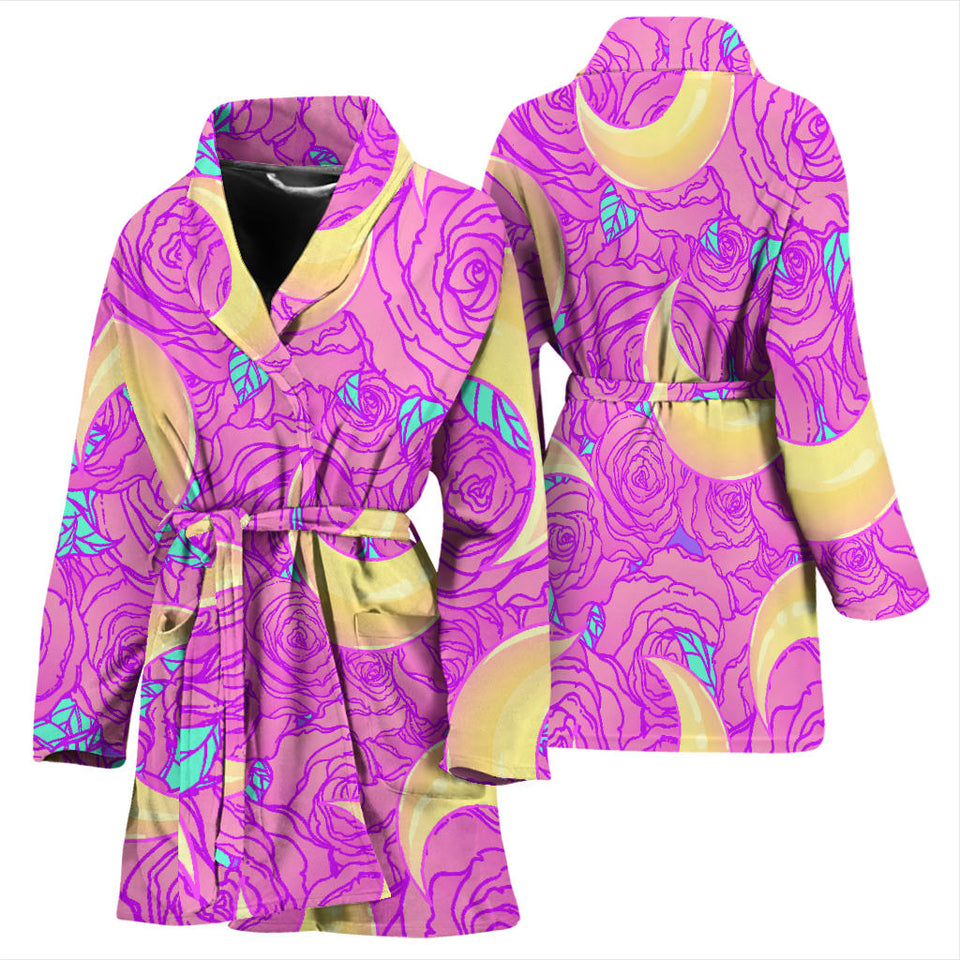 Moon Pink Rose Background Women'S Bathrobe