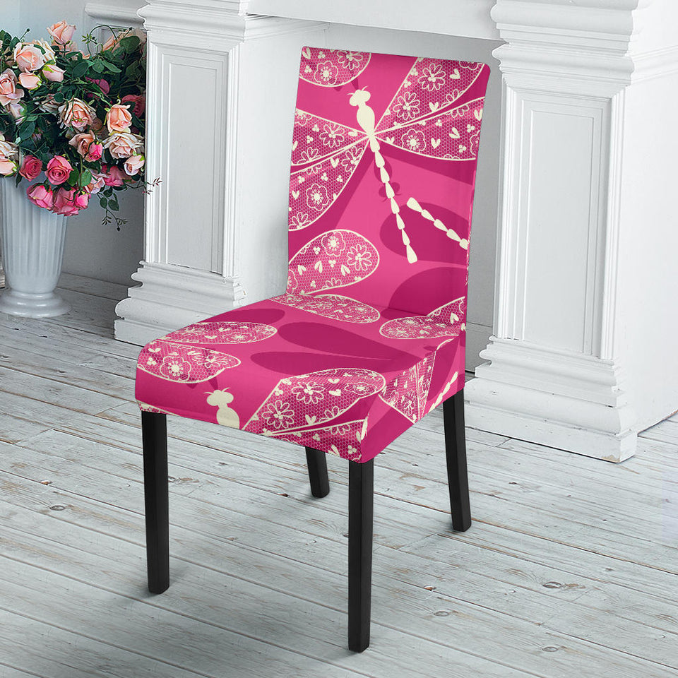 Beautiful Dragonfly Pink Background Dining Chair Slipcover