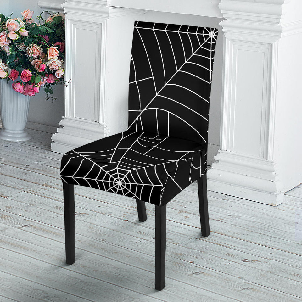 Spider Web Pattern Black Background White Cobweb Dining Chair Slipcover