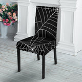 Spider Web Pattern Black Background White Cobweb Dining Chair Slipcover