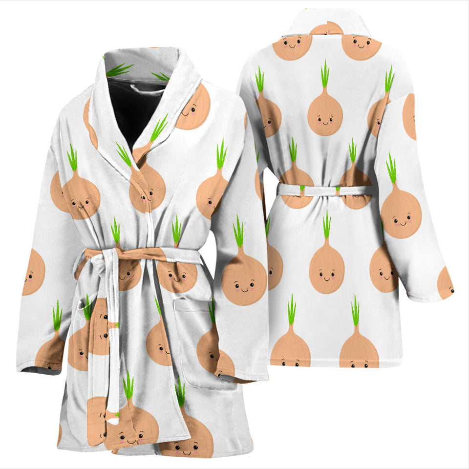 Cute Onions Smiling Faces Women'S Bathrobe