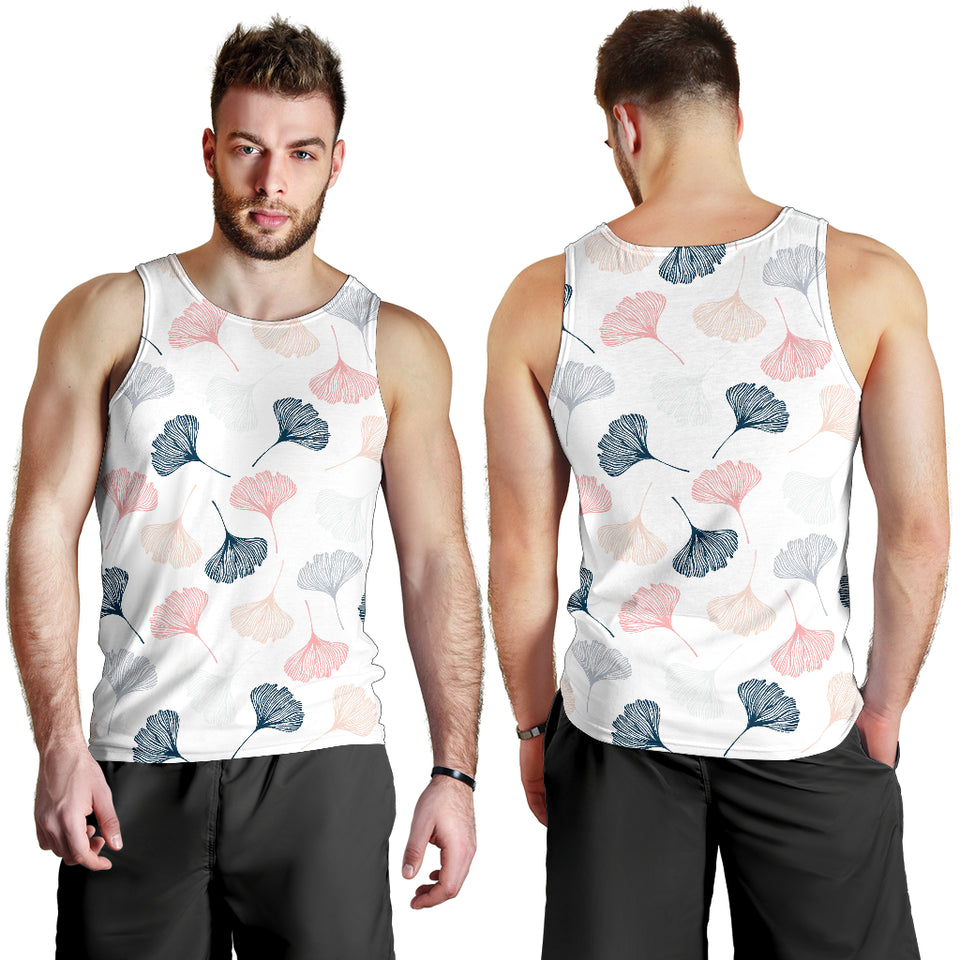 Black Gray Cream coral ginkgo leaves pattern Men Tank Top