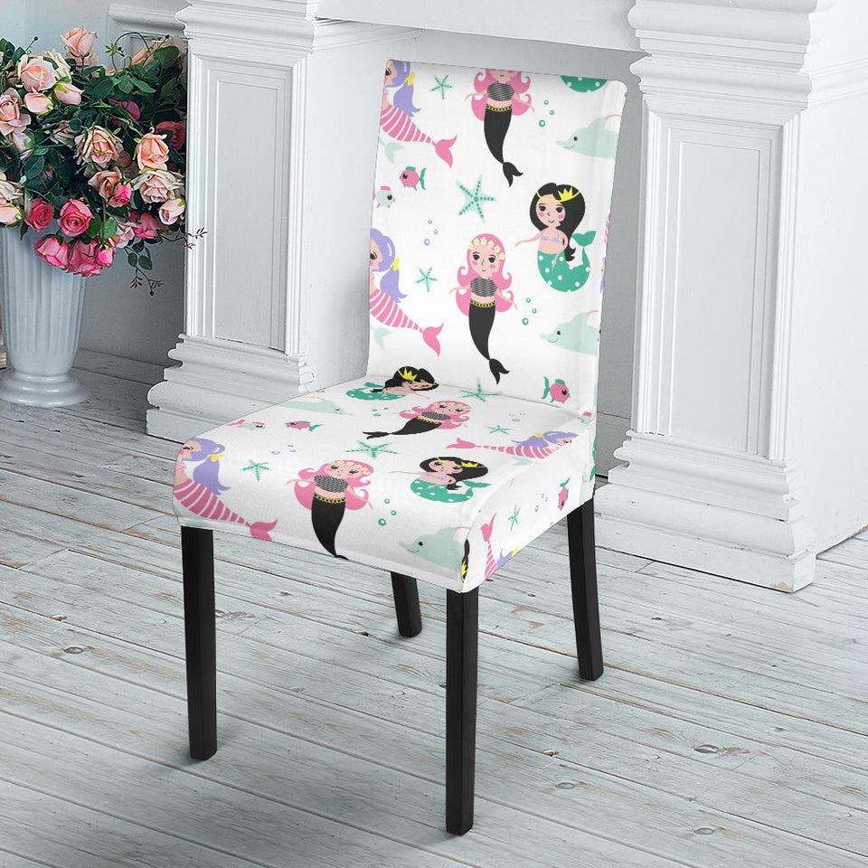 Cute Mermaid Dolphin Fish Starfish Pattern Dining Chair Slipcover