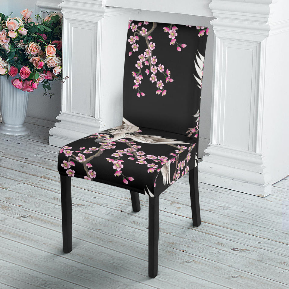 Japanese Crane Pink Sakura Pattern Dining Chair Slipcover