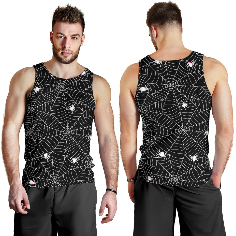 Spider web design pattern Black background white cobweb Men Tank Top