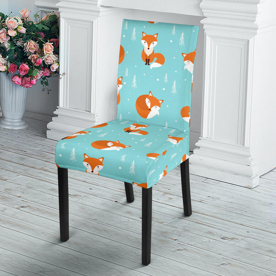 Fox Pattern Blue B Ackground Dining Chair Slipcover