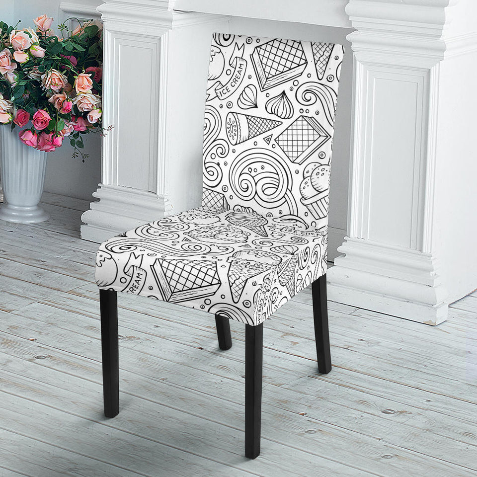 Cartoon Hand Drawn Ice Cream Black White Dining Chair Slipcover