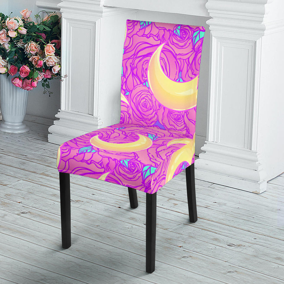 Moon Pink Rose Background Dining Chair Slipcover