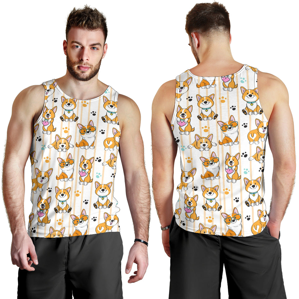 Cute dog corgi striped background pattern Men Tank Top