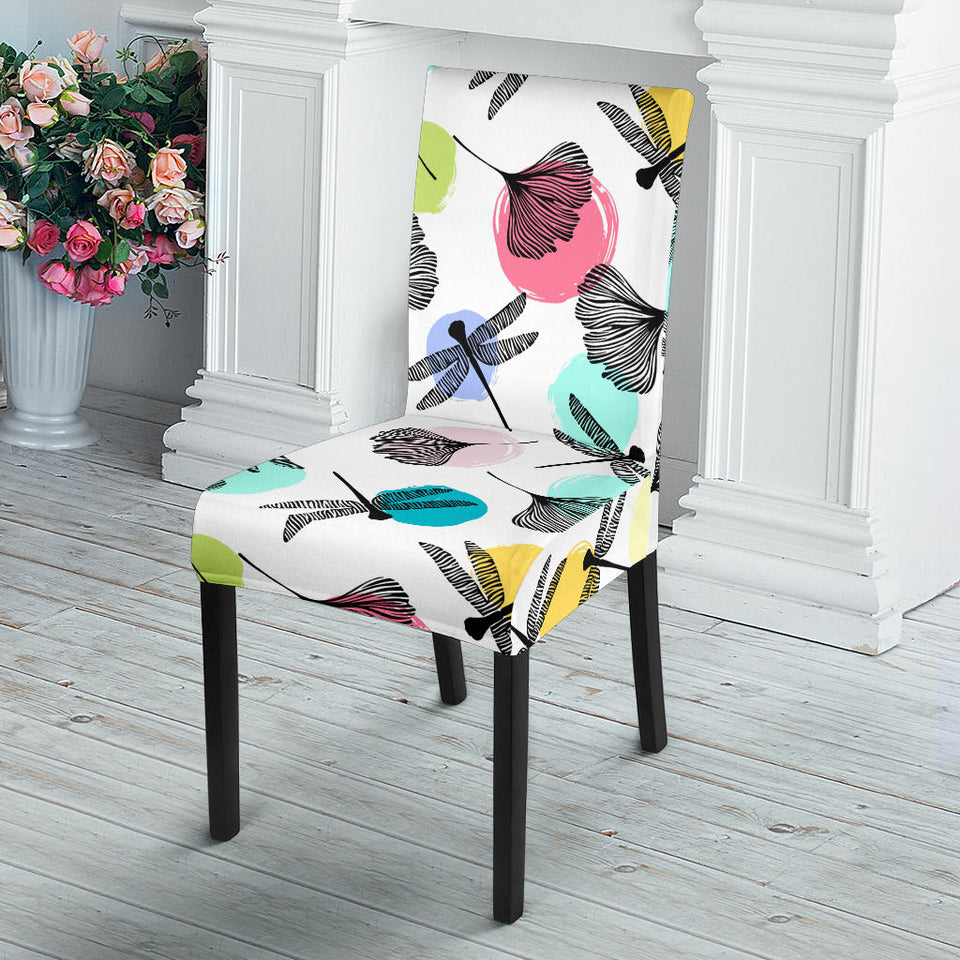 Dragonflies Ginkgo Leaves Pattern Dining Chair Slipcover