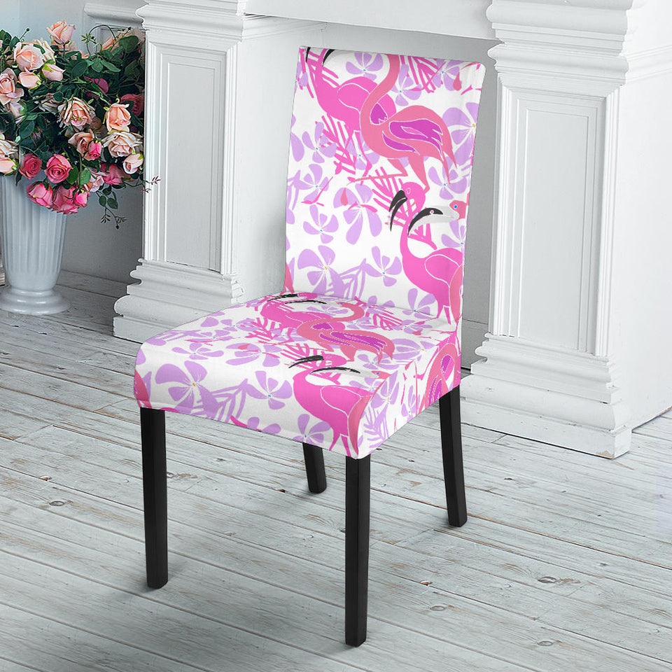 Pink Flamingo Flower Pattern Dining Chair Slipcover