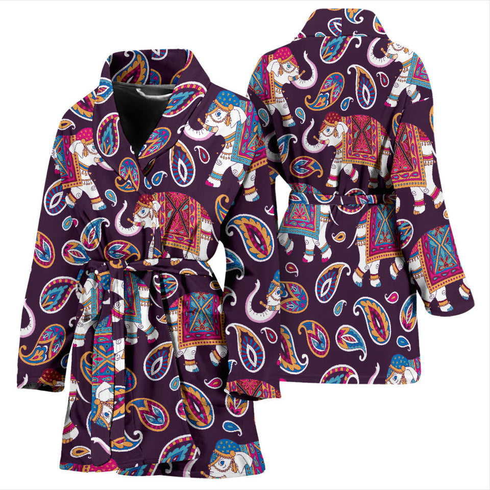 Elephant Indian Style Ornament Pattern Women'S Bathrobe