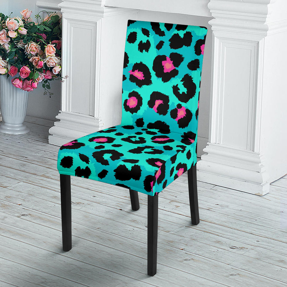 Green Leopard Skin Print Pattern Dining Chair Slipcover